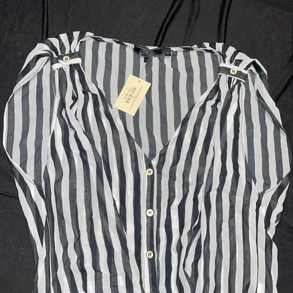 New Guess Black White Sleeveless Chiffon Sheer Top Cover up S - Picture 2 of 7